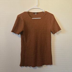 Women's Tahari Burnt Orange Stretch Textured Bodycon Crewneck Shirt Small